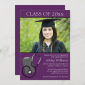 医学の看護専門学校の紫色の写真の卒業 招待状 (正面/裏面)