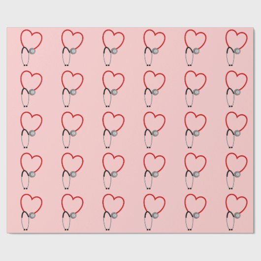 医学の聴診器のギフト用包装紙のピンク ラッピングペーパー (フラット)