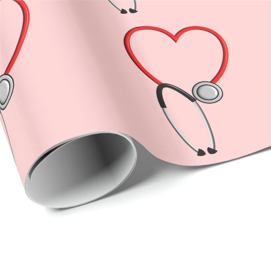 医学の聴診器のギフト用包装紙のピンク ラッピングペーパー (ロールコーナー)