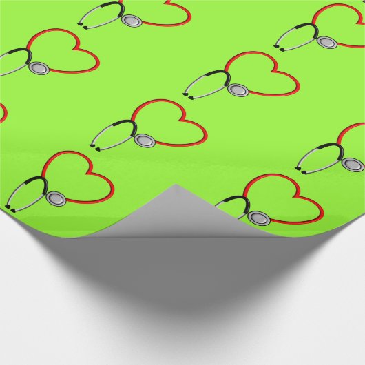 医学の聴診器のギフト用包装紙のライムグリーン ラッピングペーパー (角)