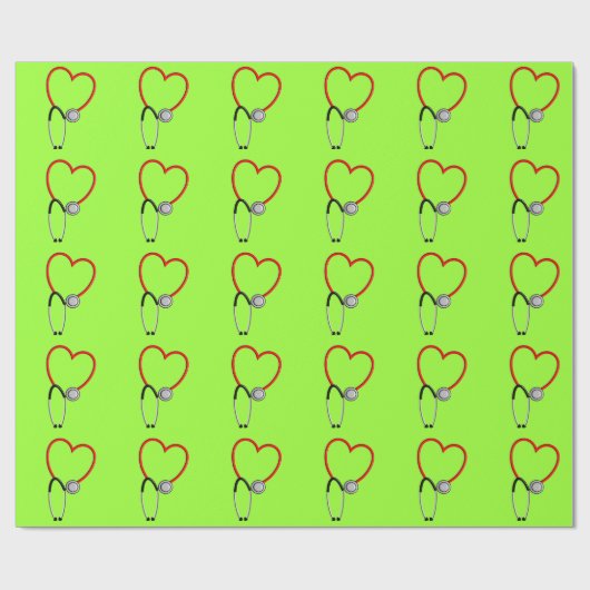 医学の聴診器のギフト用包装紙のライムグリーン ラッピングペーパー (フラット)