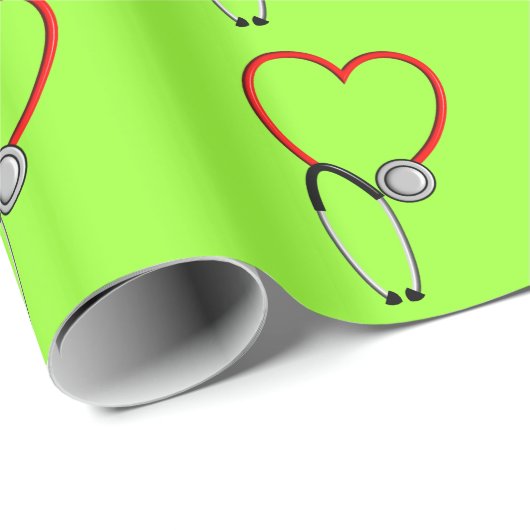 医学の聴診器のギフト用包装紙のライムグリーン ラッピングペーパー (ロールコーナー)