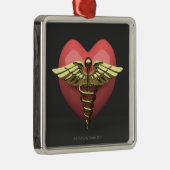 医学の記号(ケリュケイオン)を用いるハートの記号 メタルオーナメント (右)