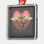 医学の記号(ケリュケイオン)を用いるハートの記号 メタルオーナメント (左)