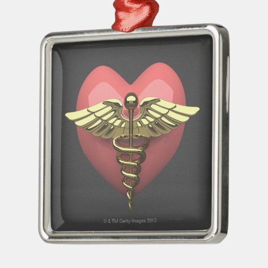 医学の記号(ケリュケイオン)を用いるハートの記号 メタルオーナメント (左)