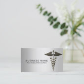医学の銀製のケリュケイオンのエレガントな金属 名刺 (スタンド正面)