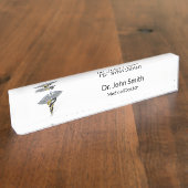 医学の銀製のケリュケイオンの黒の金のネームプレート デスクネームプレート (側面)