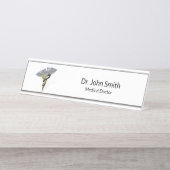 医学の銀製のケリュケイオンの黒の金ゴールドの机の名札 デスクネームプレート (正面)