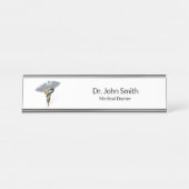 医学の銀製のケリュケイオンの黒の金ゴールドの机の名札 デスクネームプレート (正面)