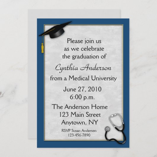 医学の青い卒業の招待状 招待状 (正面/裏面)