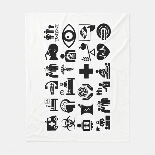 医学アイコンはっきりしたな白黒デザイン フリースブランケット (正面)