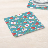 医学アイコンパターン スクエアペーパーコースター (アングル)