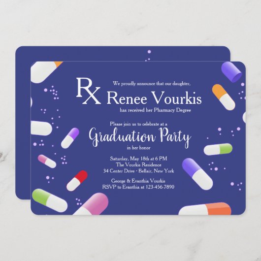 医学カプセル卒業パーティー招待状 招待状 (正面/裏面)