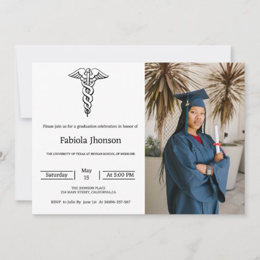 医学シンプル卒業アナウンスメント写真学校 案内状 (正面)