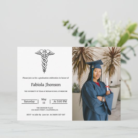 医学シンプル卒業アナウンスメント写真学校 案内状 (スタンド正面)