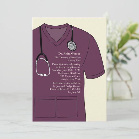 医学バーガンディの卒業の招待状をごしごし洗います 招待状 (スタンド正面)