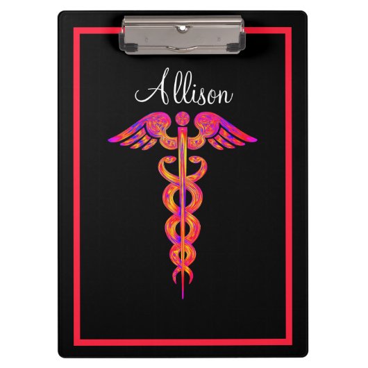 医学パーソナライズなナースのケリュケイオンのカラフル クリップボード (正面)