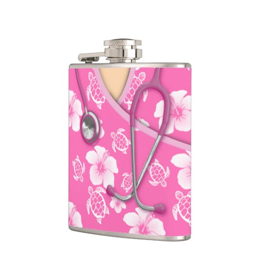 医学ピンクおよび白い花のカメはごしごし洗います フラスク (左)