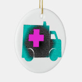 医学十字の青い救急車のナースのemtの医者 セラミックオーナメント (右)