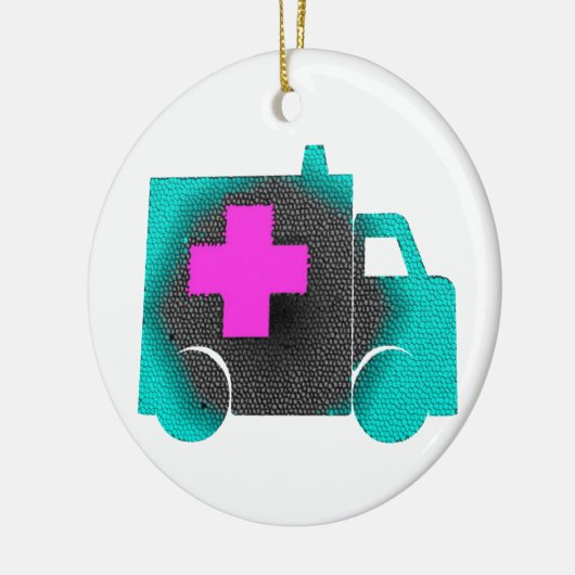 医学十字の青い救急車のナースのemtの医者 セラミックオーナメント (左)
