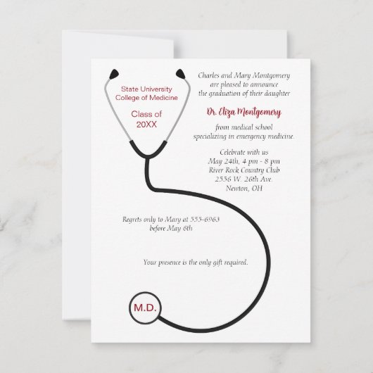 医学卒業パーティーウーマン招待状 招待状 (裏面)