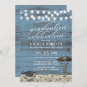 医学卒業パーティー　ラスティック　ダスティーブルー　ビーチ 招待状 (正面/裏面)
