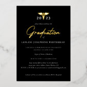 医学卒業モダンブラック 箔招待状 (正面)