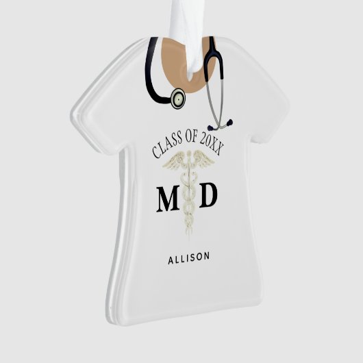 医学博士の卒業スクラブトップパーソナライズされた オーナメント (正面)