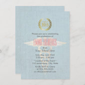 医学及び看護専門学校の青いリネン卒業 招待状 (正面/裏面)