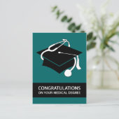 医学学位おめでとうございます：ティール（緑がかった色） ポストカード (スタンド正面)