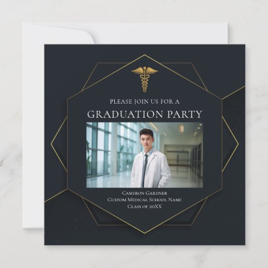 医学校エレガント写真卒業パーティー 招待状 (正面)