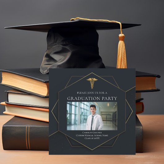医学校エレガント写真卒業パーティー 招待状