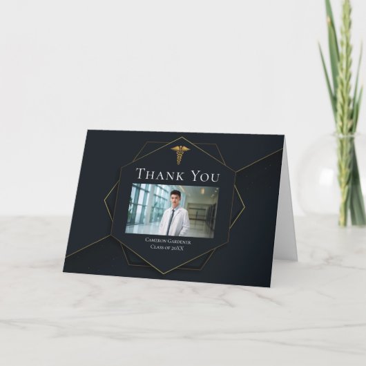 医学校卒業写真パーソナライズされた サンキューカード (正面)