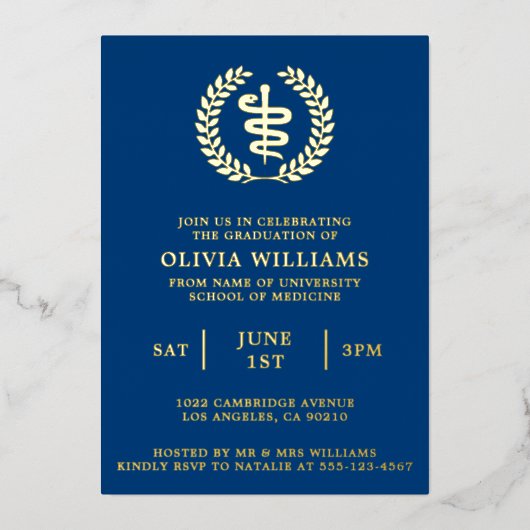 医学校海軍金ゴールド卒業党 箔招待状 (正面)