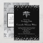 医学生助手PA卒業ブラックシルバー 招待状 (正面/裏面)