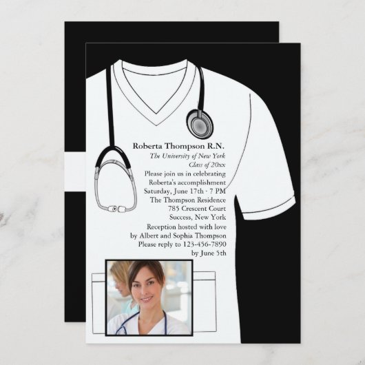 医学白い写真の卒業の招待状をごしごし洗います 招待状 (正面/裏面)