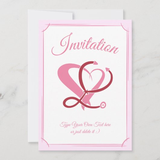 医学的気に、ナース。聴診器とハートテンプレート 招待状 (正面)