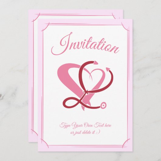 医学的気に、ナース。聴診器とハートテンプレート 招待状 (正面/裏面)