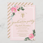 医学看護学校グラッドパーティーピンクフローラインビ 招待状 (正面/裏面)