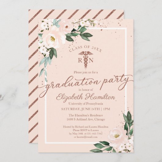 医学看護学校大学院パーティーピンクフローラ 招待状 (正面/裏面)