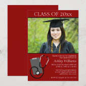 医学看護学校 赤い写真 卒業 招待状 (正面/裏面)