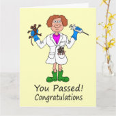 医学試験に合格したばかりの幸せな女性 カード (黄色い花)