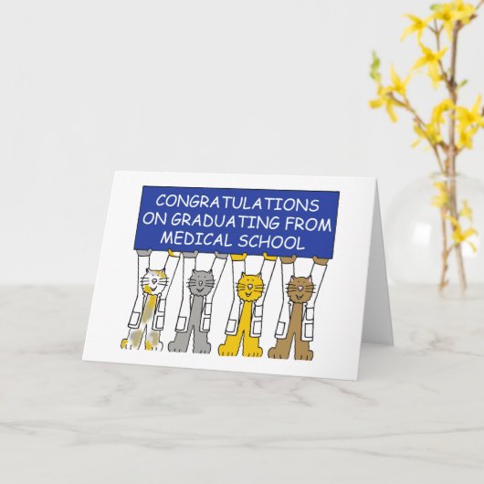 医学部卒業おめでとう可愛い猫たち カード (黄色い花)