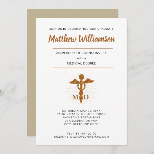 医学部卒業のシンボル付き 案内状 (正面/裏面)
