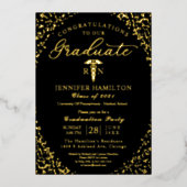 医学部卒業パーティー ブラック ゴールド 箔招待状 (正面)