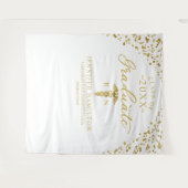 医学部白人卒業金ゴールド背景 タペストリー (正面(横))