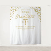 医学部白人卒業金ゴールド背景 タペストリー (正面)