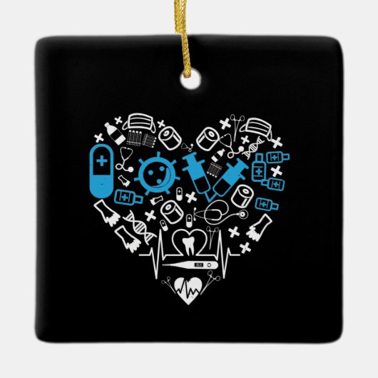 医学 – 医療機器からのハート セラミックオーナメント (正面)