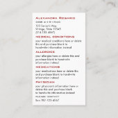 医学IDの緊急時カード 名刺 (裏面)