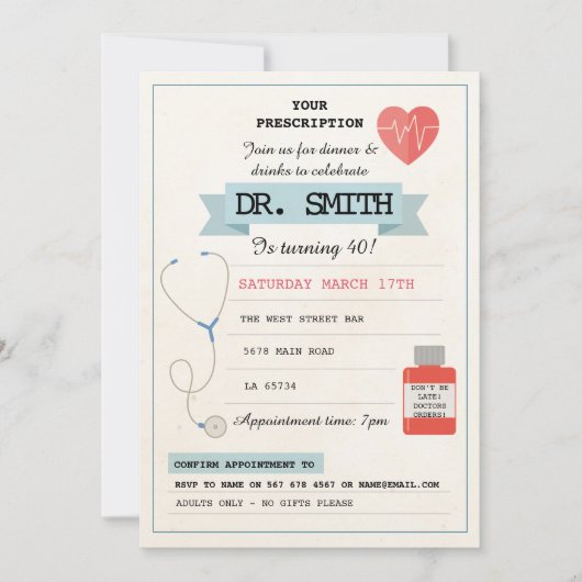 医学Prescription博士の先生誕生会 招待状 (正面)